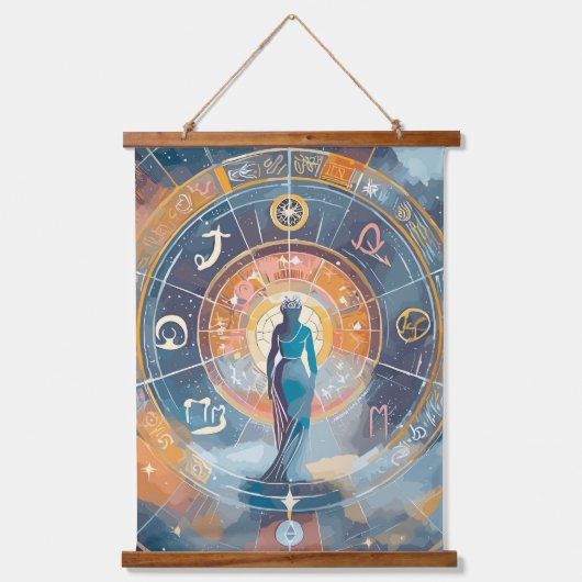 〔占星術の〕十二宮図シンボルや象徴と占星術ウォールアート 吊り下げ型タペストリー (正面3)