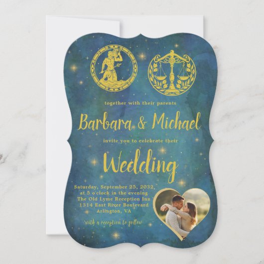 〔占星術の〕十二宮図シンボルや象徴の写真結婚で 招待状 (正面)
