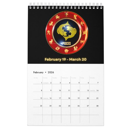 〔占星術の〕十二宮図シンボルや象徴占星術のコレクションウォールカレンダー カレンダー (2月 2026)