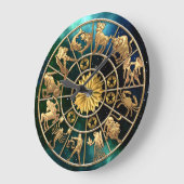 〔占星術の〕十二宮図シンボルや象徴5人家族金ゴールドスターカスタムズ ラージ壁時計 (傾斜)