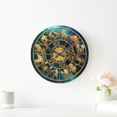 〔占星術の〕十二宮図シンボルや象徴5人家族金ゴールドスターカスタムズ ラージ壁時計 (ホーム)