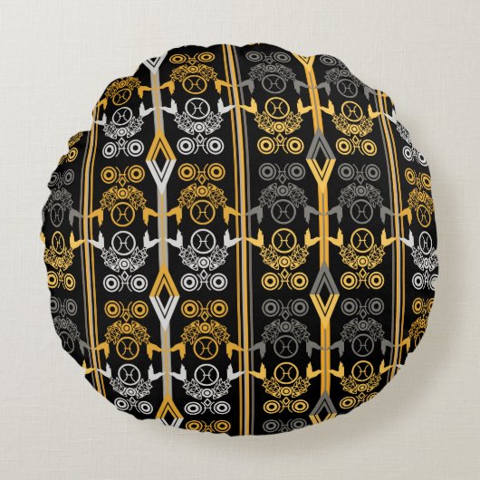 〔占星術の〕十二宮図シンボルや象徴、魚座 ラウンドクッション (正面)