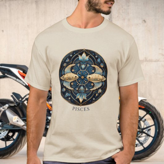 〔占星術の〕十二宮図シンボルフィッシュ宇宙ファンタジー魚座メンズ Tシャツ