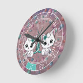 〔占星術の〕十二宮図ジェミニかわいいキャットホイールプラネットアストロロジー ラウンド壁時計 (傾斜)