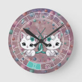 〔占星術の〕十二宮図ジェミニかわいいキャットホイールプラネットアストロロジー ラウンド壁時計 (正面)