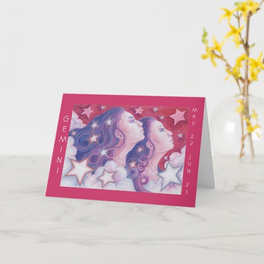 〔占星術の〕十二宮図ジェミニ'ハッピーバースデー'グリーティングカード カード (黄色い花)