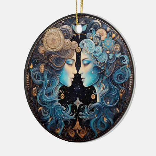 〔占星術の〕十二宮図ジェミニパーソナライズされたアストロロジーオーナメント セラミックオーナメント (左)
