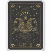 〔占星術の〕十二宮図ジェミニ占星術のブラック&金ゴールドステッカー シール (正面)