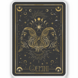 〔占星術の〕十二宮図ジェミニ占星術のブラック&金ゴールドステッカー シール
