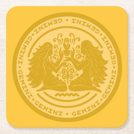 〔占星術の〕十二宮図ジェミニ スクエアペーパーコースター (正面)