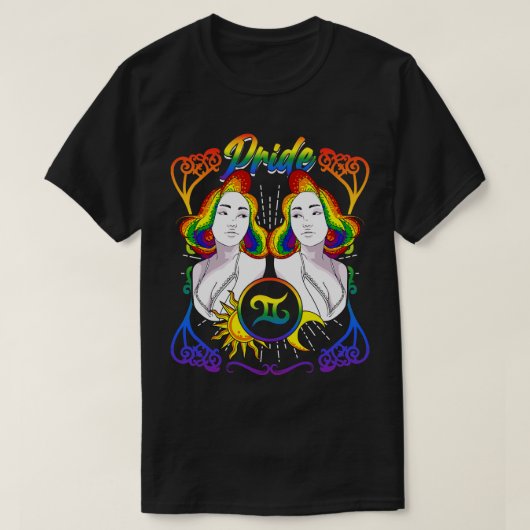 〔占星術の〕十二宮図ジェミニLGBTQプライド Tシャツ (デザイン正面)