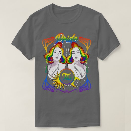 〔占星術の〕十二宮図ジェミニLGBTQプライド Tシャツ (デザイン正面)