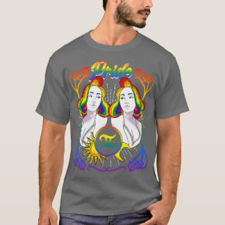 〔占星術の〕十二宮図ジェミニLGBTQプライド Tシャツ