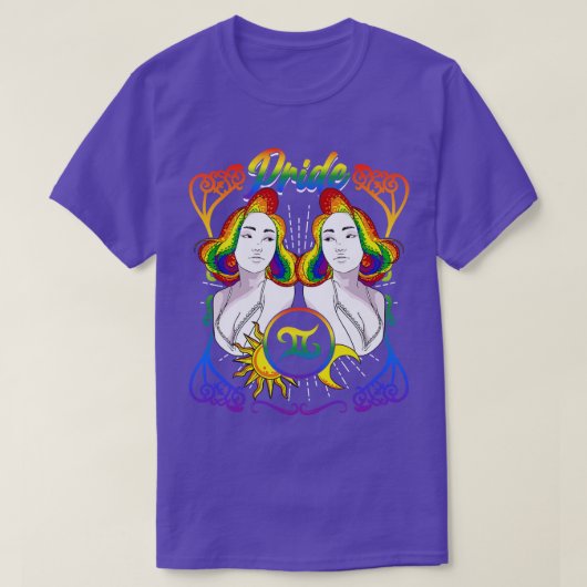〔占星術の〕十二宮図ジェミニLGBTQプライド Tシャツ (デザイン正面)