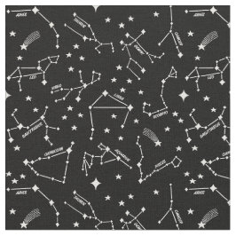 〔占星術の〕十二宮図スターマップブラックチーキーウィッチ上の白® ファブリック