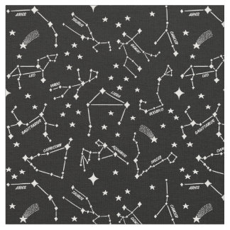 〔占星術の〕十二宮図スターマップブラックチーキーウィッチ上の白® ファブリック