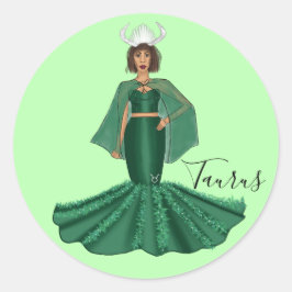 〔占星術の〕十二宮図タウロスの女神と角 ラウンドシール