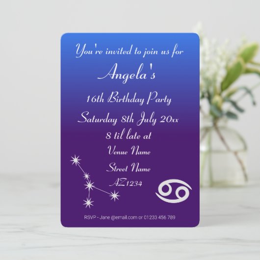 〔占星術の〕十二宮図パーソナライズされたがん銀河系パーティの招待状 招待状 (スタンド正面)