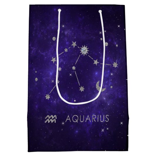 〔占星術の〕十二宮図パープルアクエリアス |占星術占星術 ミディアムペーパーバッグ (裏面)