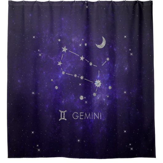 〔占星術の〕十二宮図パープルジェミニ |宇宙占星術占星術 シャワーカーテン (正面)