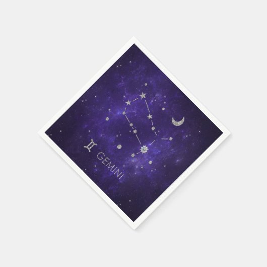 〔占星術の〕十二宮図パープルジェミニ |宇宙占星術占星術 スタンダードカクテルナプキン (角)