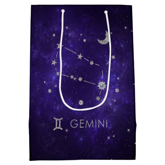 〔占星術の〕十二宮図パープルジェミニ |宇宙占星術占星術 ミディアムペーパーバッグ (裏面)