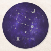 〔占星術の〕十二宮図パープルジェミニ |宇宙占星術占星術 ラウンドペーパーコースター (正面)