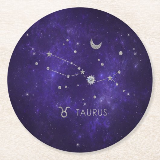〔占星術の〕十二宮図パープルタウロス |宇宙占星術占星術 ラウンドペーパーコースター (正面)