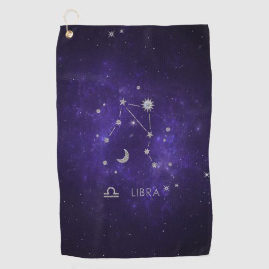 〔占星術の〕十二宮図パープルリブラ |宇宙占星術占星術 ゴルフタオル (正面)
