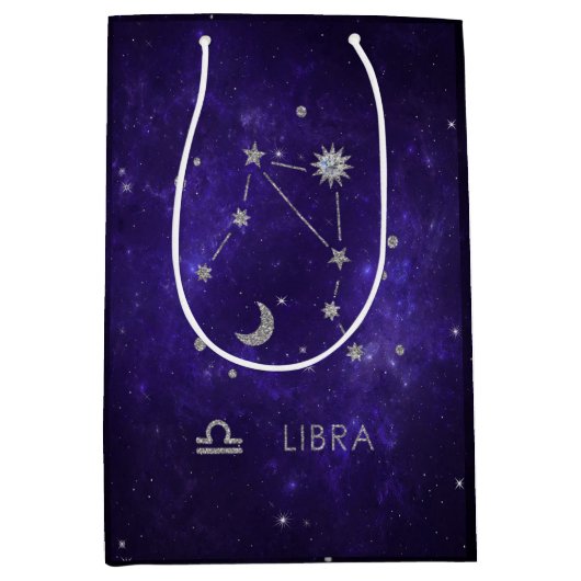 〔占星術の〕十二宮図パープルリブラ |宇宙占星術占星術 ミディアムペーパーバッグ (正面)