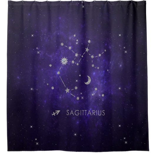 〔占星術の〕十二宮図パープル射手座 |占星術占星術 シャワーカーテン (正面)
