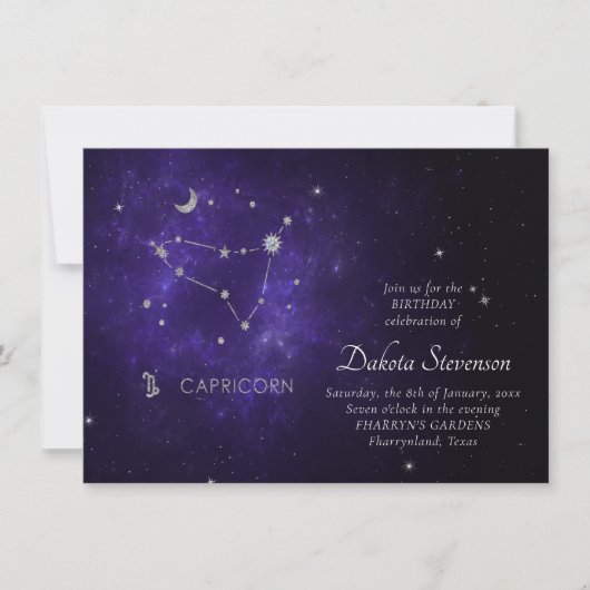 〔占星術の〕十二宮図パープル山羊座 |占星術占星術 招待状 (正面)