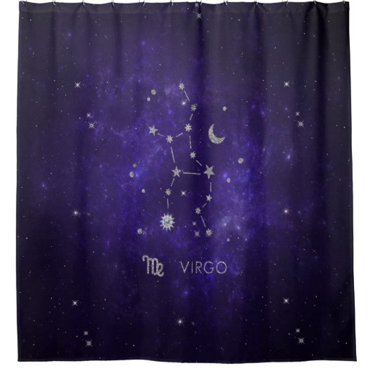 〔占星術の〕十二宮図パープル《星座》乙女座 |宇宙占星術占星術 シャワーカーテン (正面)