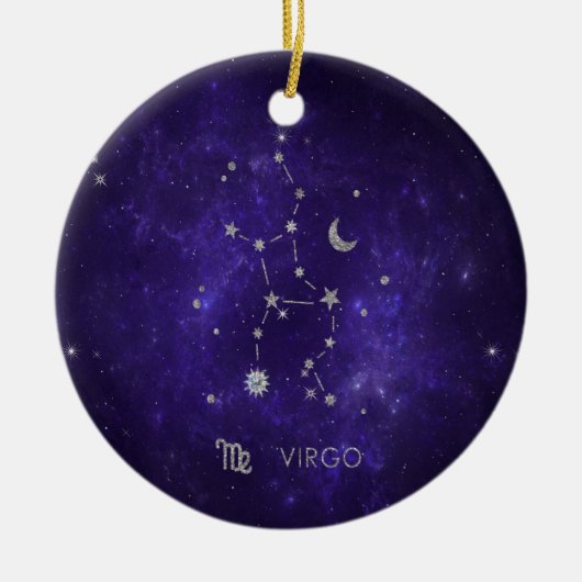 〔占星術の〕十二宮図パープル《星座》乙女座 |宇宙占星術占星術 セラミックオーナメント (正面)