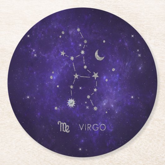 〔占星術の〕十二宮図パープル《星座》乙女座 |宇宙占星術占星術 ラウンドペーパーコースター (正面)