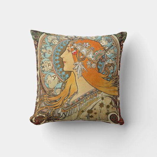 〔占星術の〕十二宮図ポートレートアルフォンスミュシャアールヌーボー クッション (正面)