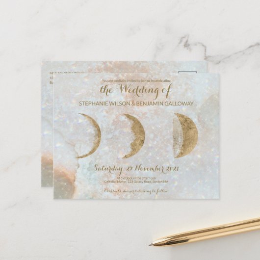 〔占星術の〕十二宮図ムーンアイスブルーシナ金ゴールドはがき ポストカード (正面/裏面インサイチュ)