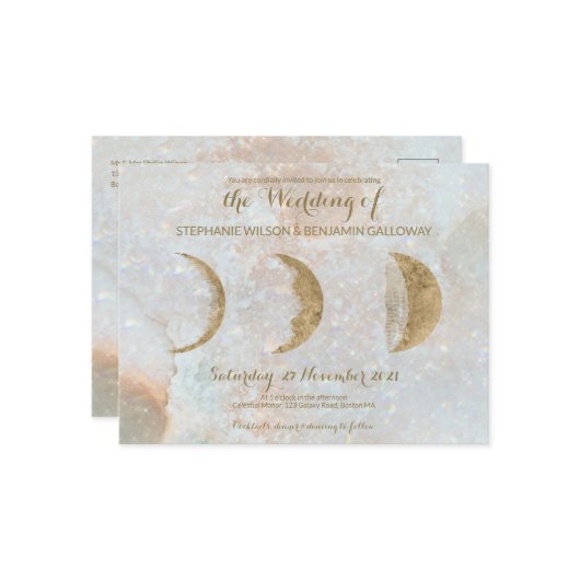 〔占星術の〕十二宮図ムーンアイスブルーシナ金ゴールドはがき ポストカード (正面/裏面インサイチュ)