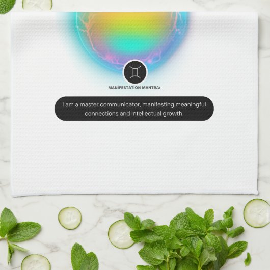 〔占星術の〕十二宮図モダンサインジェミニ引用文エアエレメント キッチンタオル (折り畳み)