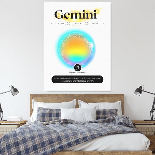 〔占星術の〕十二宮図モダンサインジェミニ引用文エアエレメント キャンバスプリント (インサイチュ (寝室))