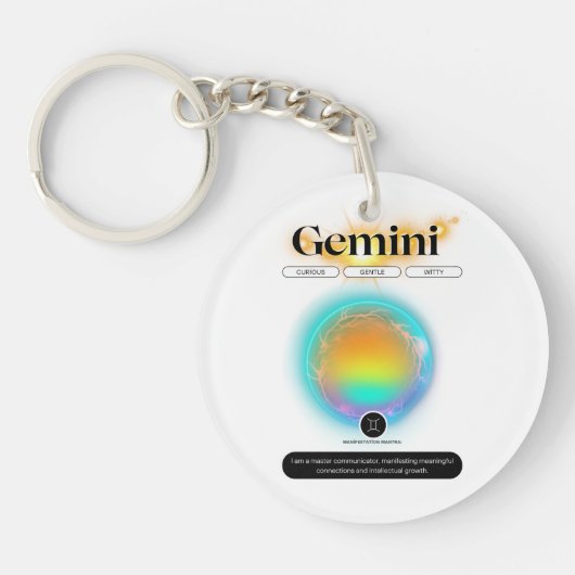 〔占星術の〕十二宮図モダンサインジェミニ引用文エアエレメント キーホルダー (正面)