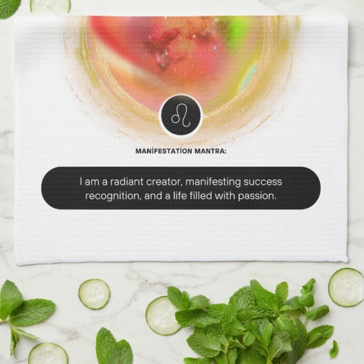 〔占星術の〕十二宮図モダンサインレオ引用文 | 要素火災 キッチンタオル (折り畳み)