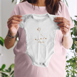 〔占星術の〕十二宮図モダン標識金ゴールド魚座 エレメント水 ベビーボディスーツ