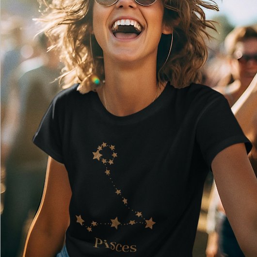〔占星術の〕十二宮図モダン標識金ゴールド魚座 |エレメント水 Tシャツ