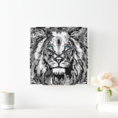 〔占星術の〕十二宮図レオグレーライオンポートレートスケッチ – ライオンクロック スクエア壁時計 (ホーム)