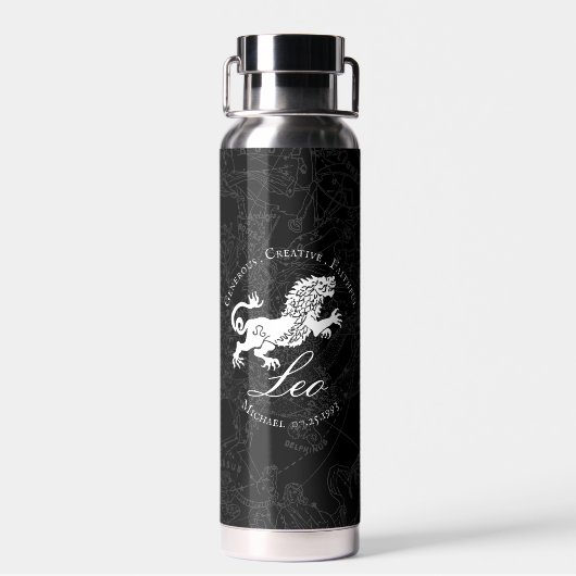 〔占星術の〕十二宮図レオライオンサイン星占い性格ブラック ウォーターボトル (背面)