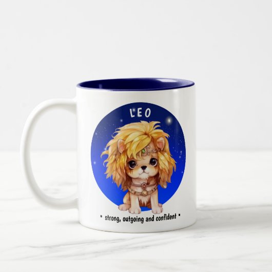 〔占星術の〕十二宮図レオ名前をカスタムする日付 ツートーンマグカップ (左)