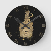 〔占星術の〕十二宮図レオ |宇宙金ゴールドと黒星計大 ラウンド壁時計 (正面)