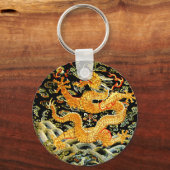 〔占星術の〕十二宮図中国のアンティーク刺繍金龍 キーホルダー (正面)