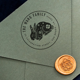 〔占星術の〕十二宮図中国のウサギ ファミリ名差出人住所 ラバースタンプ